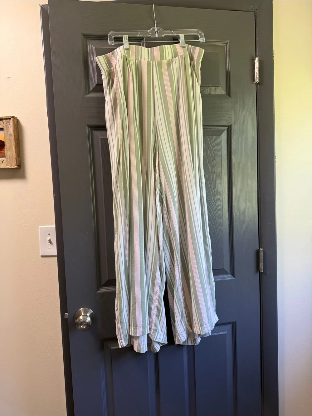 torrid Striped Wide-Leg Women’s Pants - Green & White & Pink - Picture 1 of 5